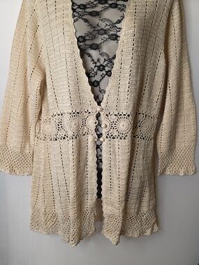Nine West Creme Crochet Sweater Boho Romantic Whimsical 3X Beachy